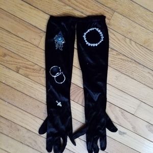 velvet gloves, with elsastic top, plus jewelry